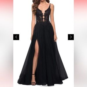 La Femme Sparkly Illusion Bodice Gown